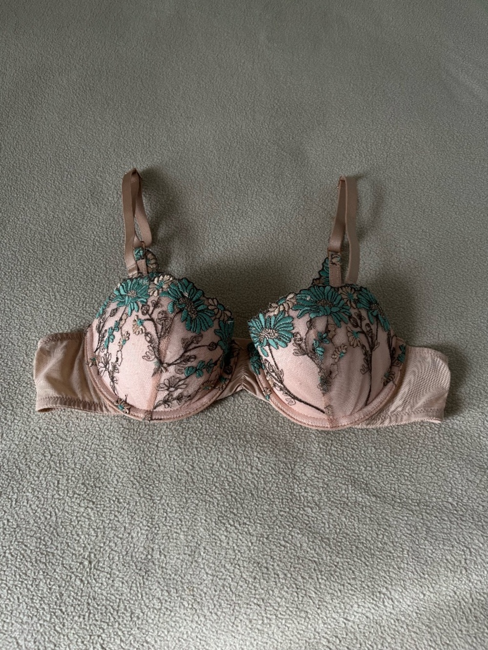 Aerie Floral Lace Embroidered Bra in Teal/Beige